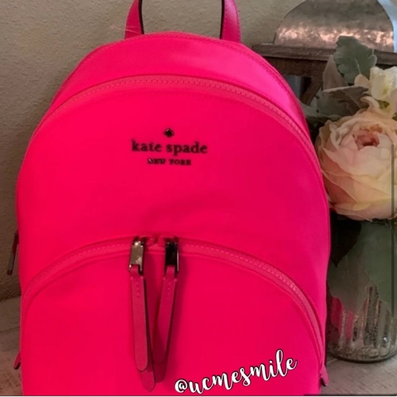 Kate Spade Nylon Medium Neon 3 Compartment Backpack Radiant Pink - Picture 2 of 10